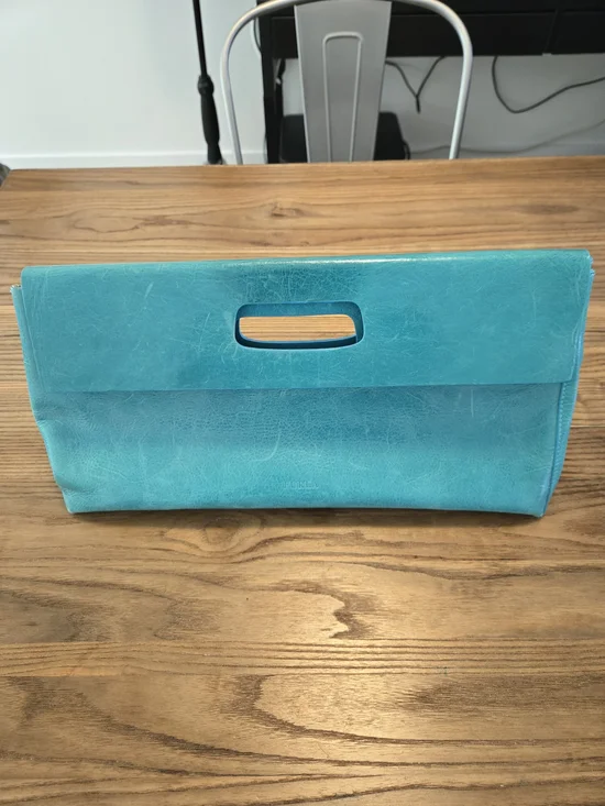 Furla teal leather clutch , Handbag Leather Made In Italy - Picture 2 of 13